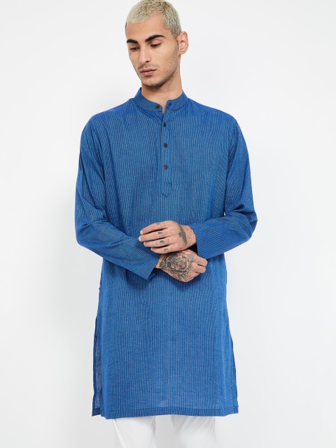 

Melange by Lifestyle Men Navy Blue & White Striped Straight Kurta