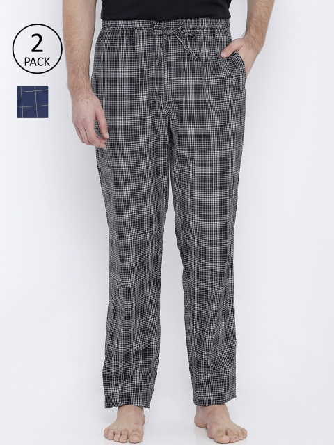 

XYXX Men Pack of 2 Checked Combed Cotton Lounge Pants, Grey