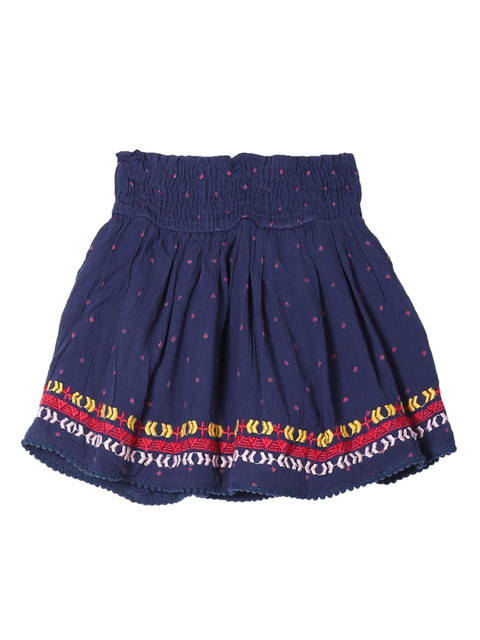 

Cherokee Girls Navy Blue & Red Embroidered Smocked Waist Flared Knee-Length Skirt