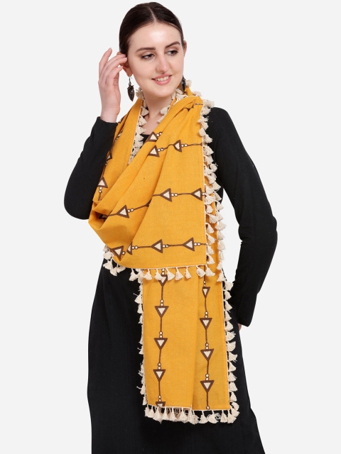 

Mesmora Women Mustard Yellow Embroidered Stole