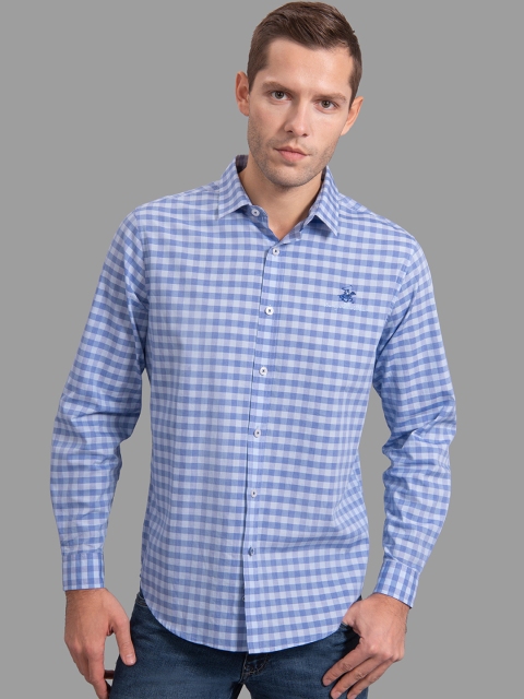 

Beverly Hills Polo Club Men Blue & Off-White Checked Casual Shirt