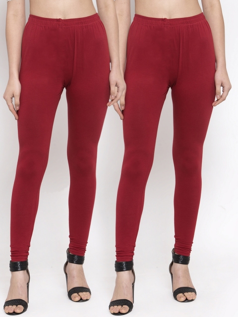 

TAG 7 Women Pack Of 2 Maroon Solid Churidar-Length Leggings