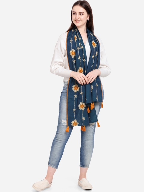 

Mesmora Women Turquoise Blue & Yellow Embroidered Stole