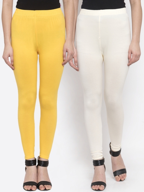 

TAG 7 Women Pack Of 2 Solid Churidar-Length Leggings, Off white