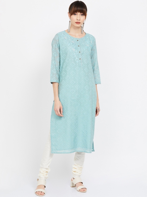 

Melange by Lifestyle Women Blue Embroidered Straight Kurta