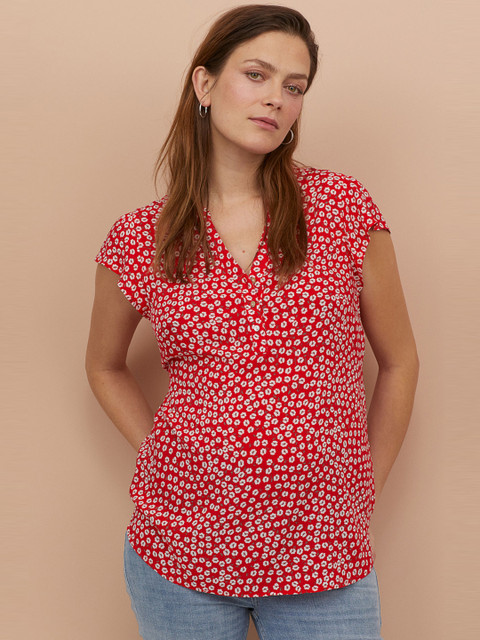 

H&M Women Red & White MAMA Patterned Blouse