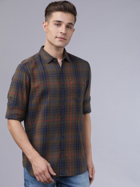 

Ecko Unltd Men Brown & Navy Blue Slim Fit Checked Casual Shirt
