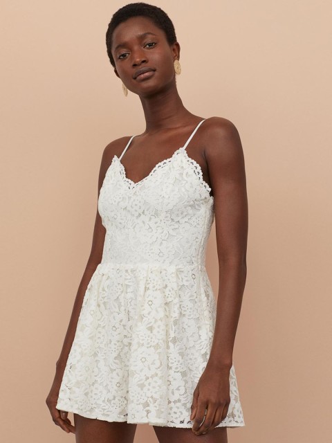 

H&M Women White Lace Playsuit