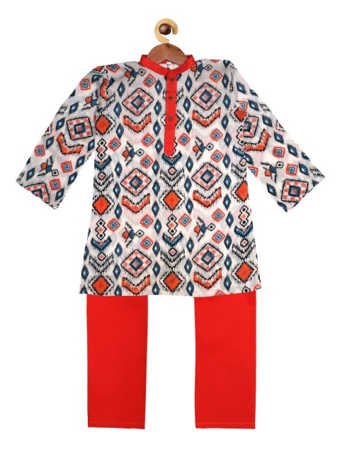 

SOULFULLY INDIAN Boys White & Red Printed Kurta with Pyjamas