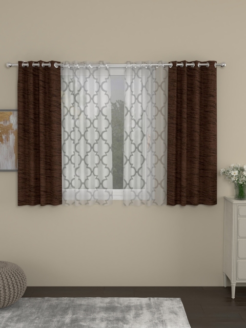 

ROSARA HOME Brown & White Set of 4 Window Curtains
