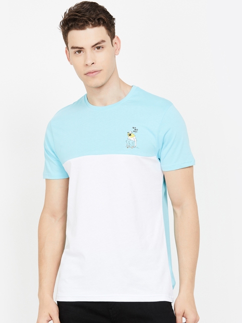 

Smiley World Men Turquoise Blue & White Colourblocked Round Neck T-shirt