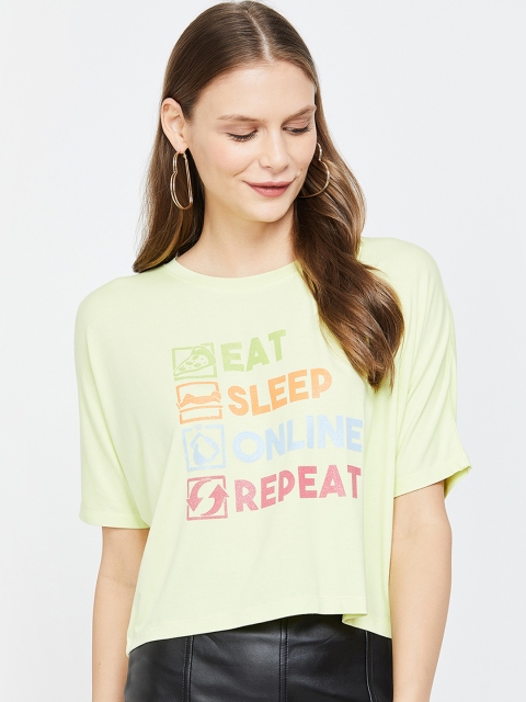 

Ginger by Lifestyle Women Yellow Printed Round Neck T-shirt
