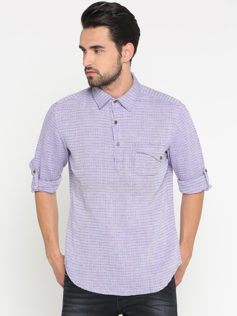 

WITH Men Purple Slim Fit Checked Casual Shirt