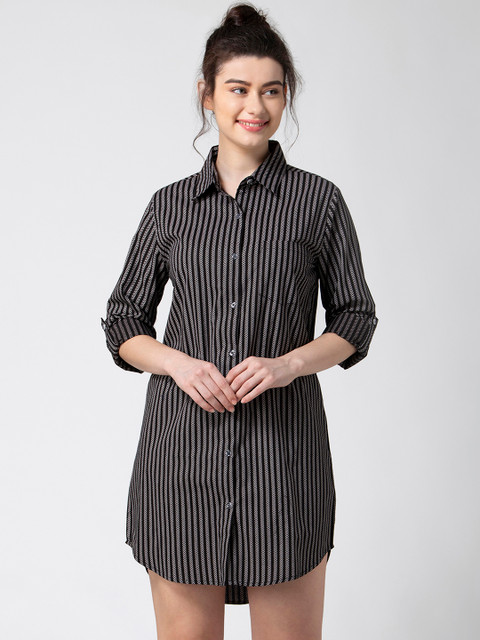 

ADORENITE Women Black & White Printed Sleep Shirt