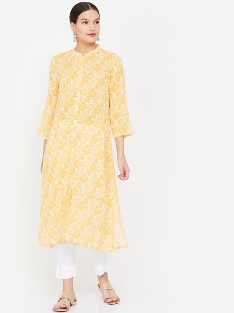

Melange by Lifestyle Women Yellow & White Printed Straight Kurta