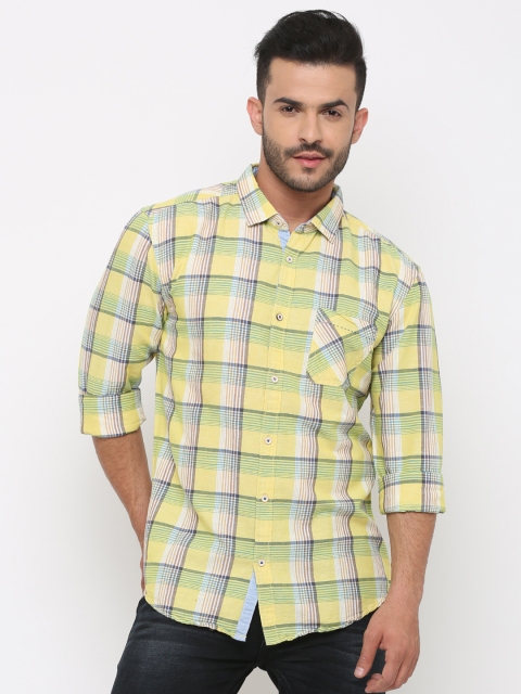 

WITH Men Yellow Checked Regular Fit Casual Shirt