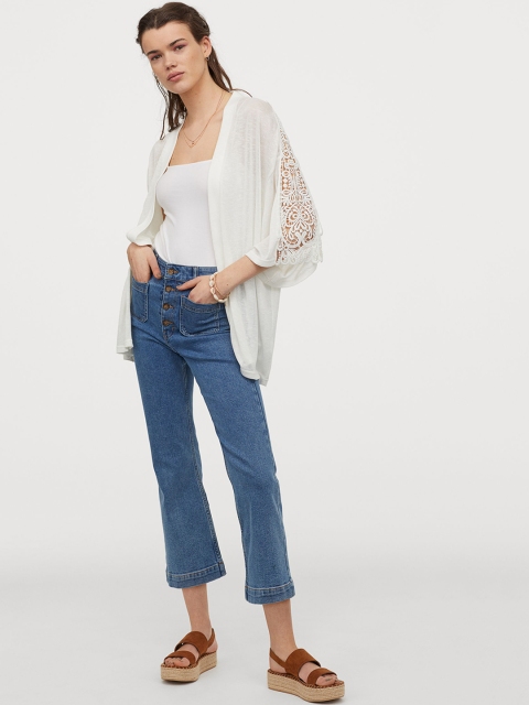 

H&M Women White Lace-Embroidered Cardigan