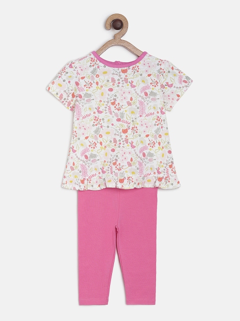 MINI KLUB Girls White & Pink Printed Top with Leggings