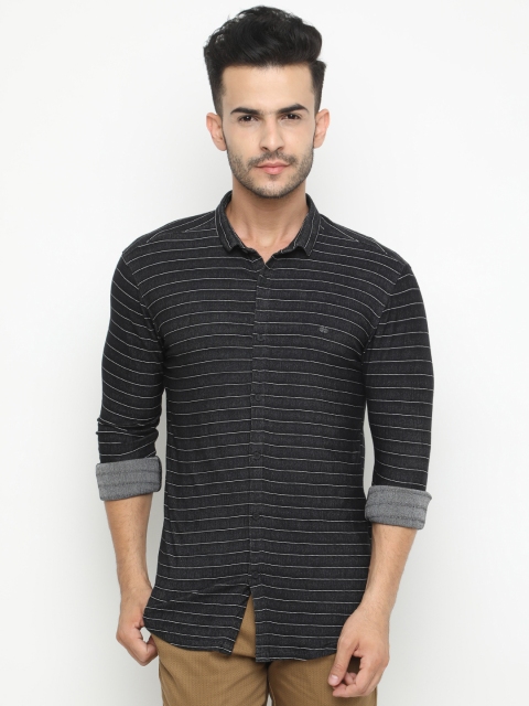 

WITH Men Black & White Skinny Fit Striped Casual Shirt