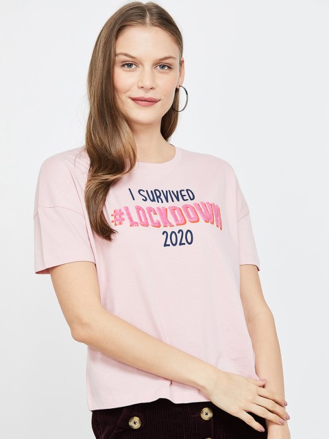 

Ginger by Lifestyle Women Pink Printed Round Neck T-shirt