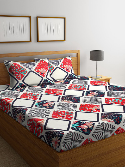 

HOSTA HOMES Multicoloured Abstract 260 TC Cotton 1 Queen Bedsheet with 2 Pillow Covers, Multi