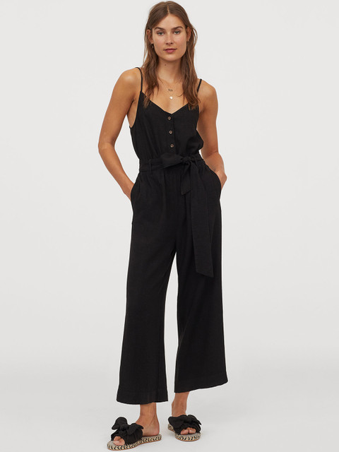 

H&M Women Black Solid Linen-Blend Jumpsuit