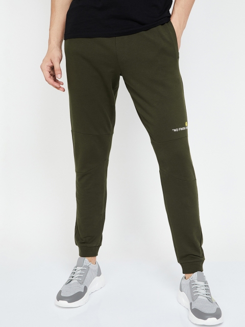 

Smiley World Men Olive Green Solid Slim-Fit Joggers