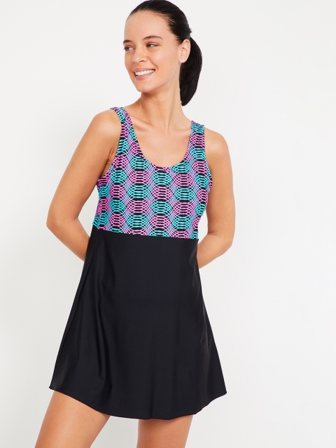 

Kappa Women Black & Blue Printed Skirt-Style Swimming Dress