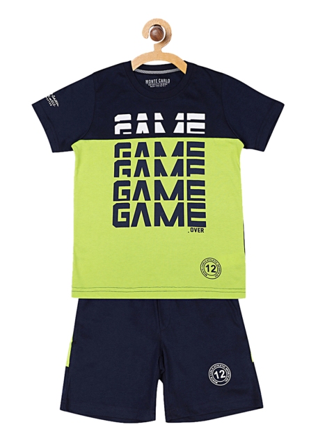 

Monte Carlo Boys Navy Blue & Green Printed Top with Shorts