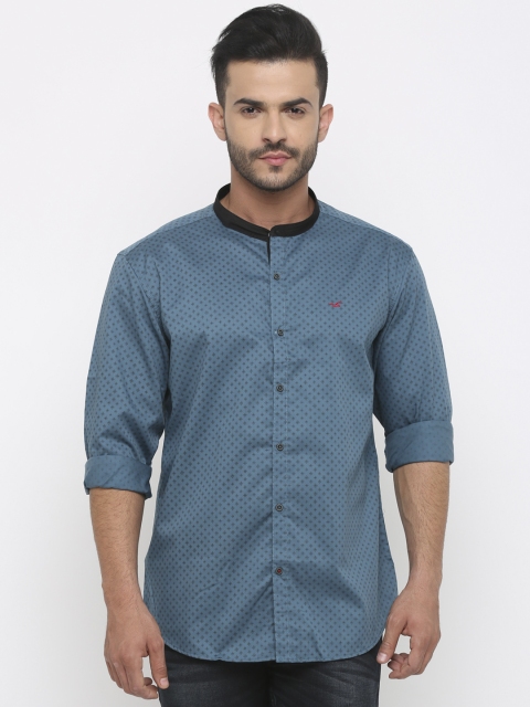 

WITH Men Blue & Black Slim Fit Printed Casual Shirt