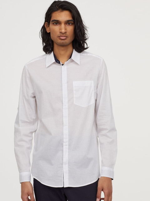 

H&M Men White Solid Cotton Shirt Regular Fit