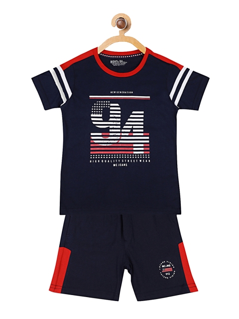 Monte Carlo Boys Navy Blue & Red Printed Top with Shorts