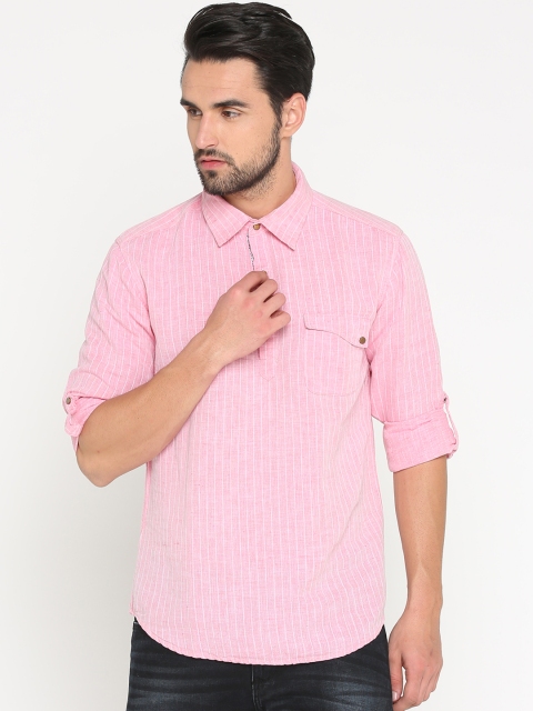 

WITH Men Pink Slim Fit Striped Casual Shirt
