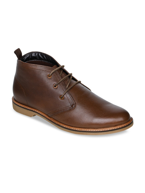 

Bruno Manetti Men Coffee Brown Solid Leather Mid-Top Casual Boots