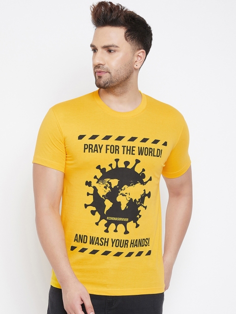 

FUGAZEE Men Yellow Corona Survivor Printed Round Neck T-shirt