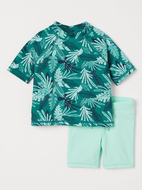 

H&M Kids Sea Green & Mint Green Printed Swim Set With UPF 50