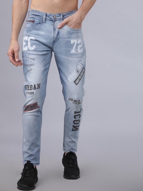

Ecko Unltd Men Blue Tapered Fit Mid-Rise Low Distress Stretchable Jeans
