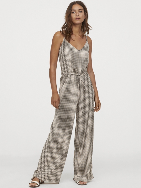 

H&M Women Beige & Black Checked Ankle-Length Jumpsuit