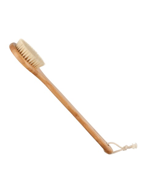 Rozia In-Shower Essentials Long Wooden Handle Bath Body Exfoliator Brush, Brown