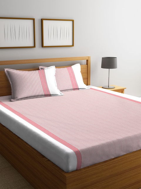 

HOSTA HOMES Multicoloured Striped 300 TC Cotton 1 Queen Bedsheet with 2 Pillow Covers, Multi