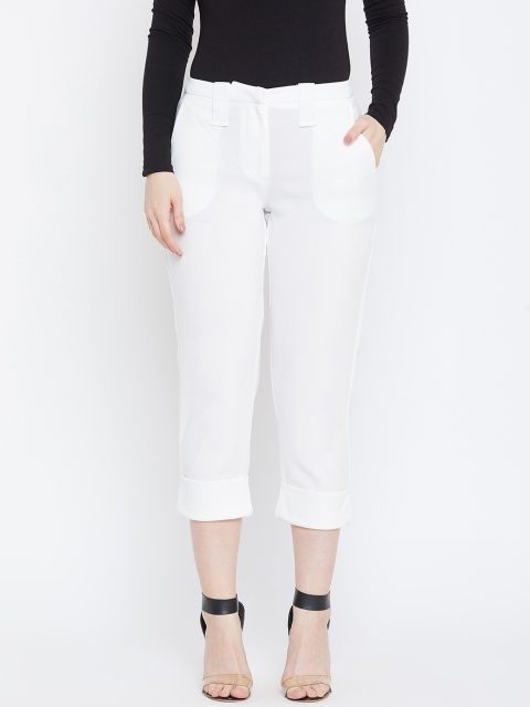 

Femella Women White Regular Fit Solid Cigarette Trousers