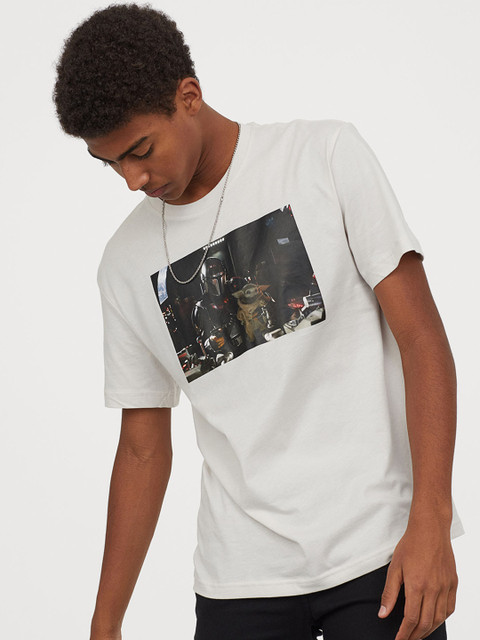 

HM Men White Star Wars Printed Pure Cotton T-shirt