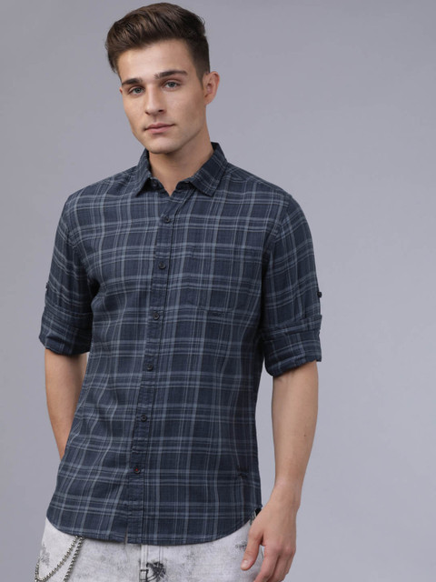 

Ecko Unltd Men Blue & Grey Slim Fit Checked Casual Shirt