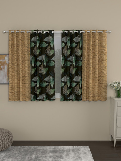 

ROSARA HOME Beige & Black Set of 4 Window Curtains