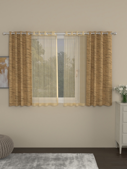 

ROSARA HOME Beige & Gold-Toned Mateo Set of 4 Window Curtains