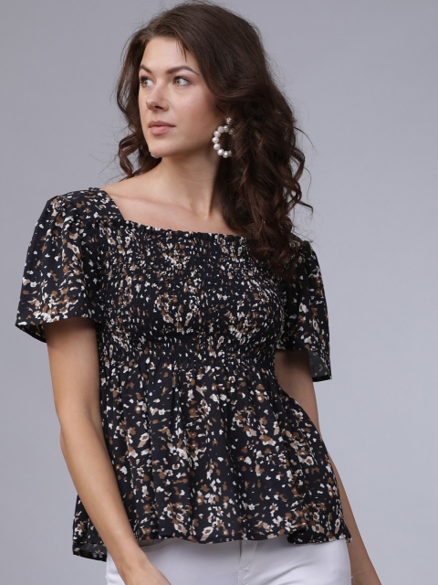 

Tokyo Talkies Women Black Printed Peplum Top