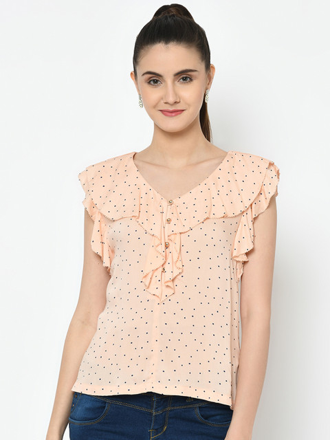 

Latin Quarters Women Peach-Coloured & Black Printed Top