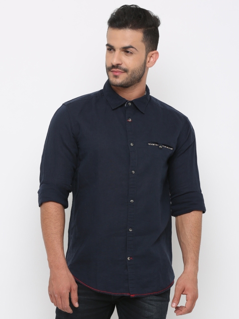 

WITH Men Navy Blue Slim Fit Solid Casual Shirt