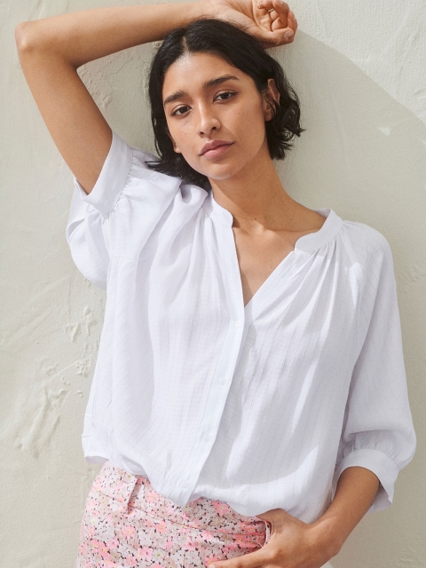 

H&M Women White Self Design Pattern-Weave Blouse