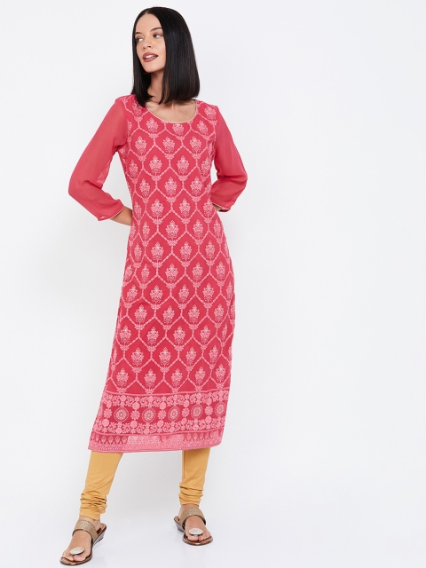 

Melange by Lifestyle Women Pink Floral Embroidered Straight Kurta